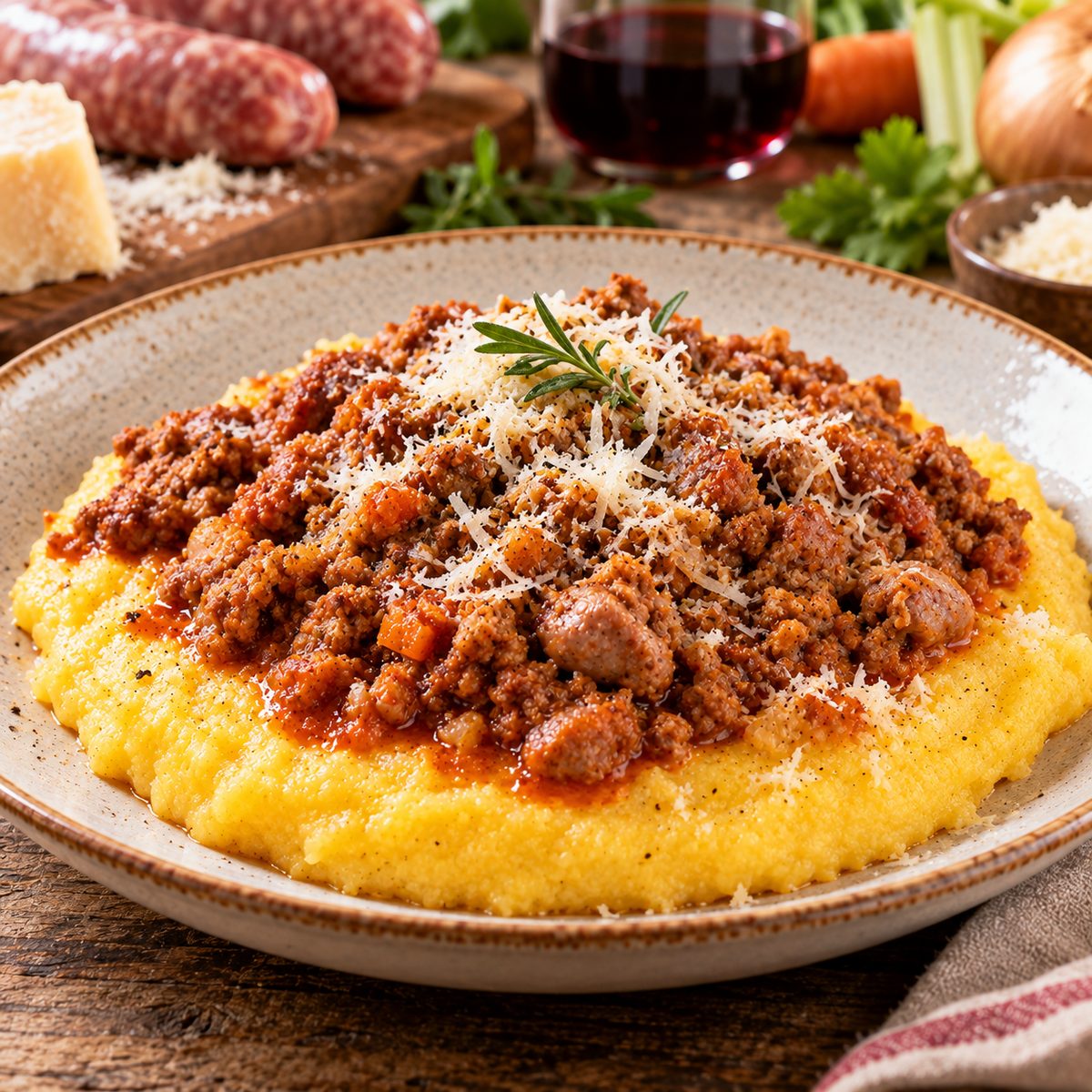 Polenta con ragù di maiale e salsiccia
