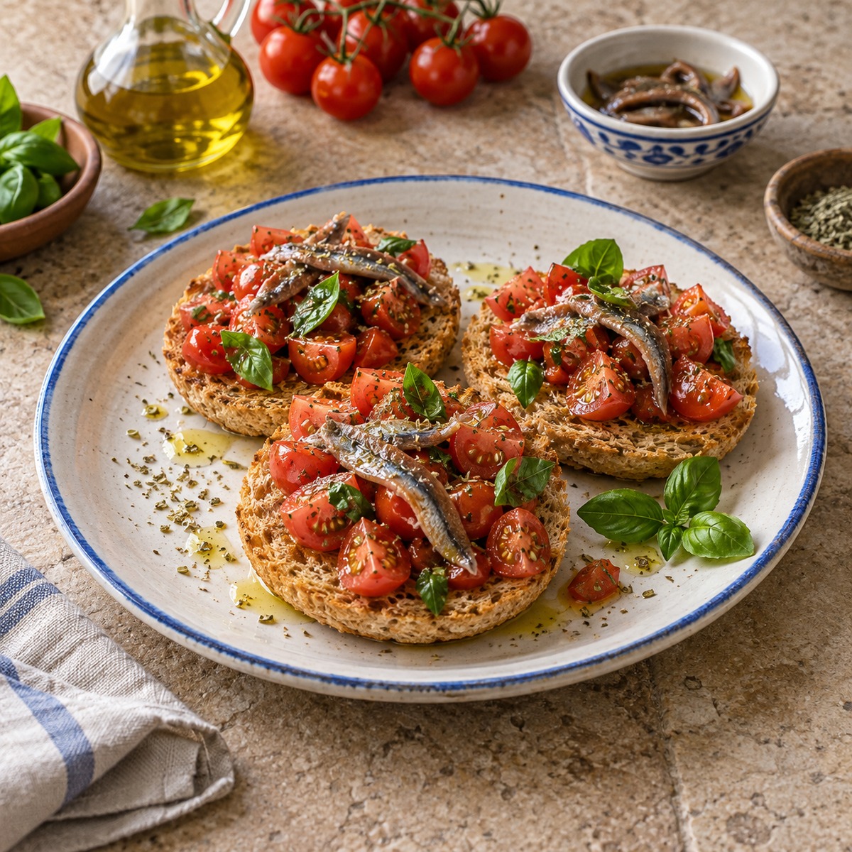 Friselle con pomodorini e alici