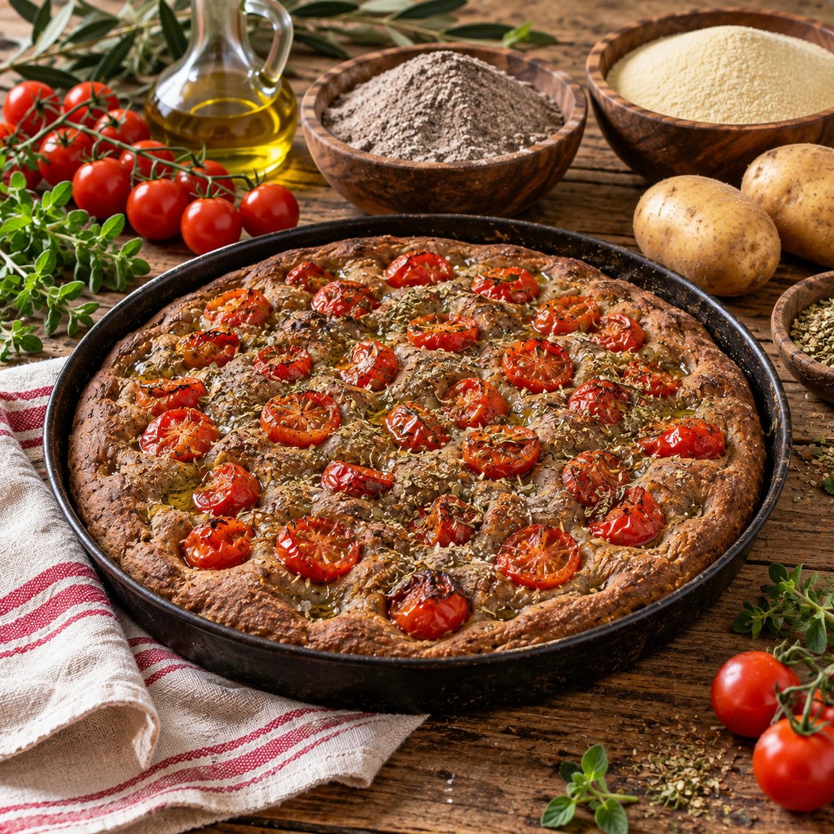 Focaccia di grano arso e pomodorini