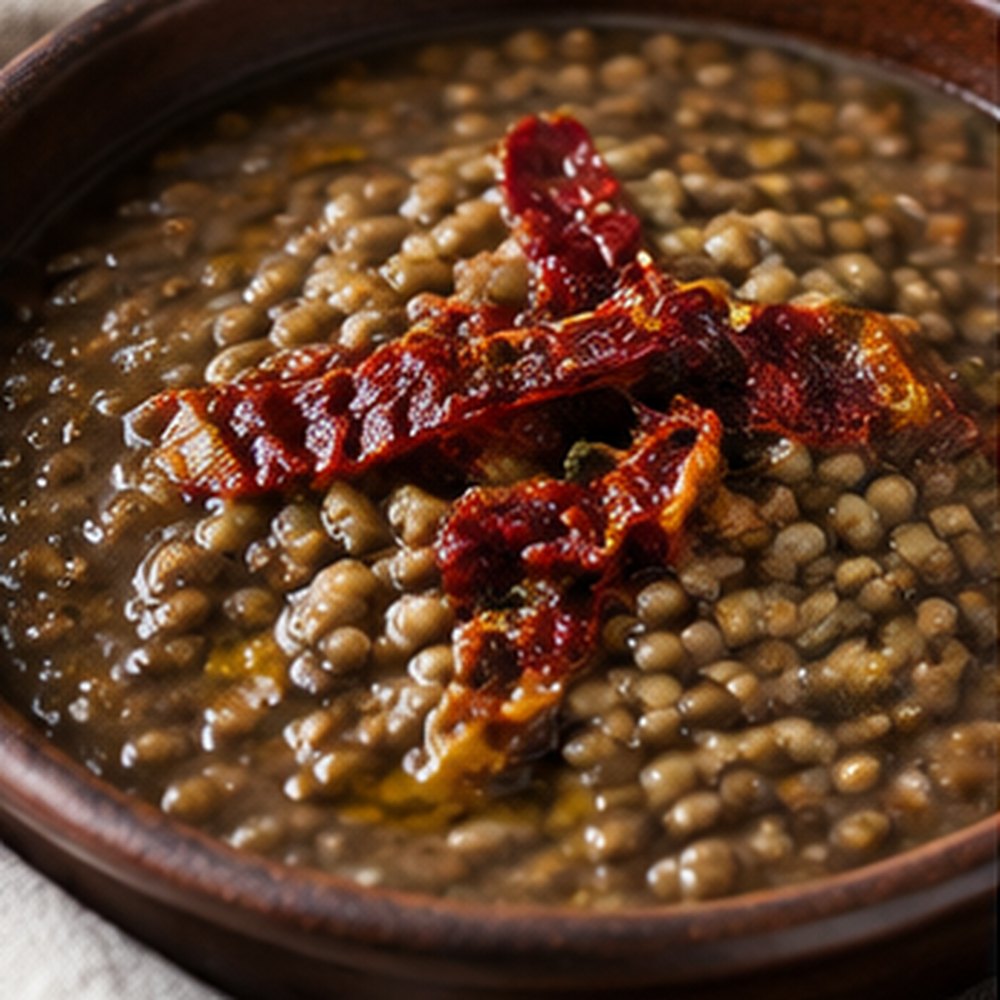 Zuppa di lenticchie e peperoni cruschi