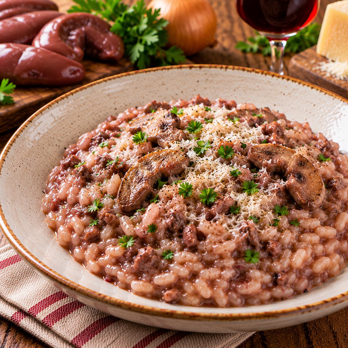 Risotto al vino rosso e rognoni