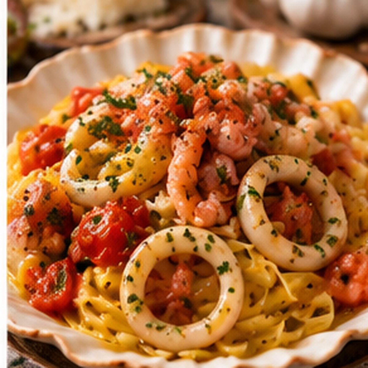 Tagliatelle con calamari e molecche
