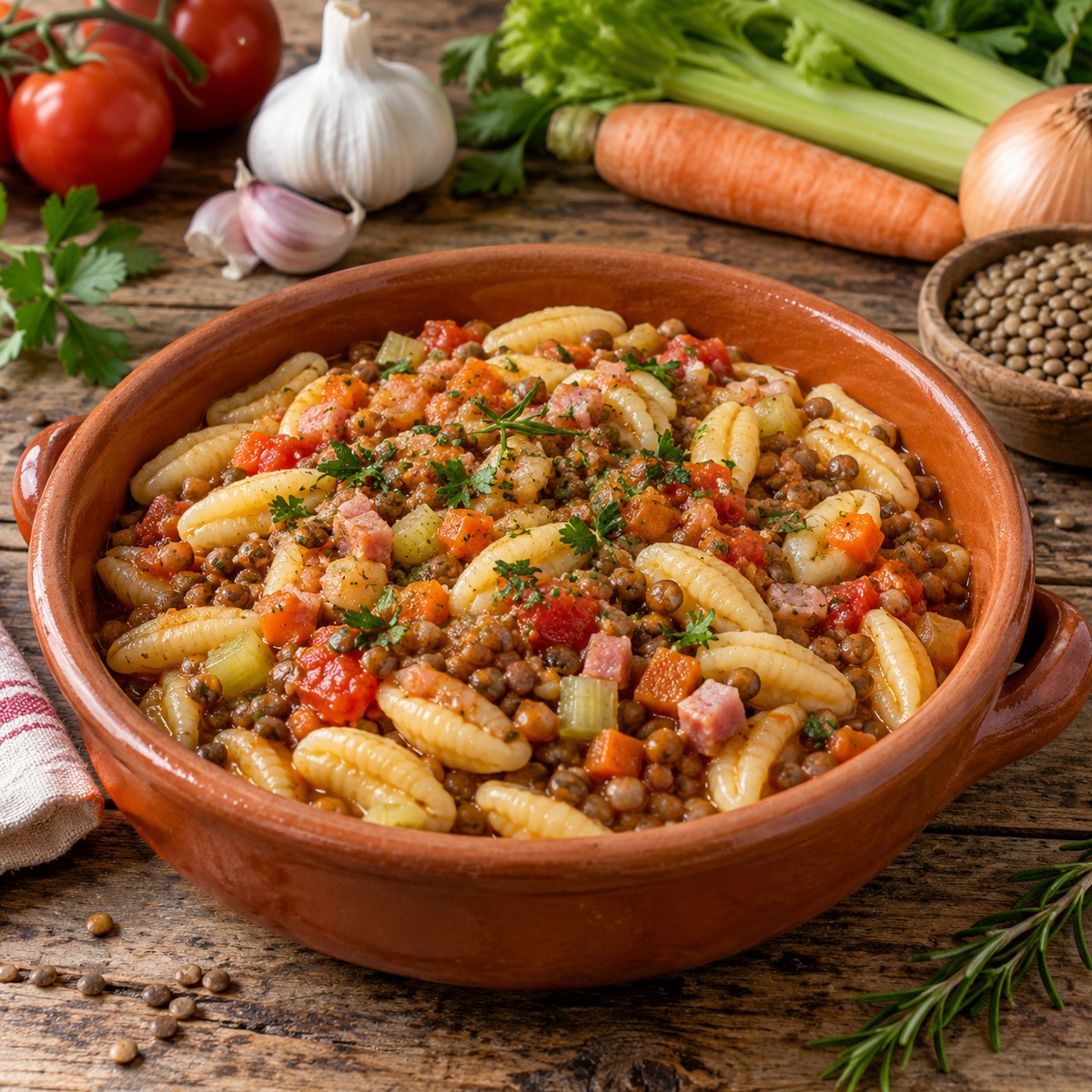 Cavatelli con lenticchie al sugo