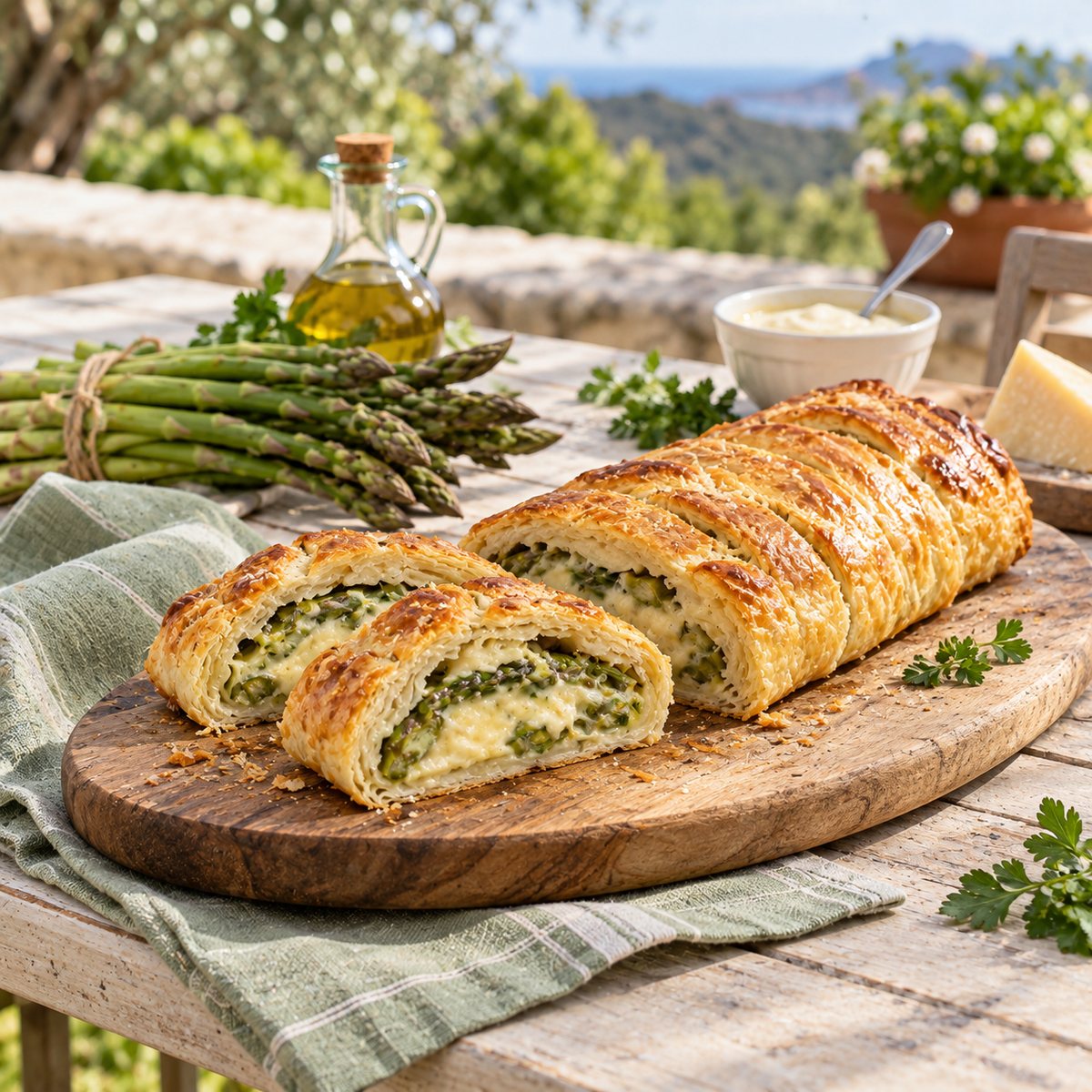 Rotolo di pasta sfoglia con asparagi