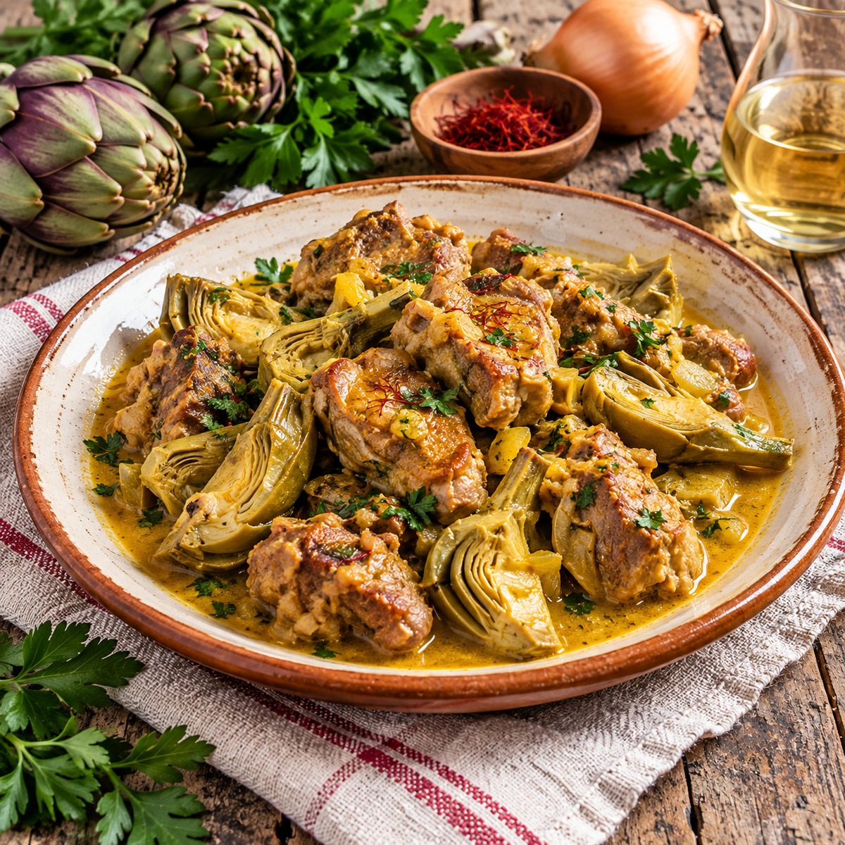 Agnello zafferano e carciofi