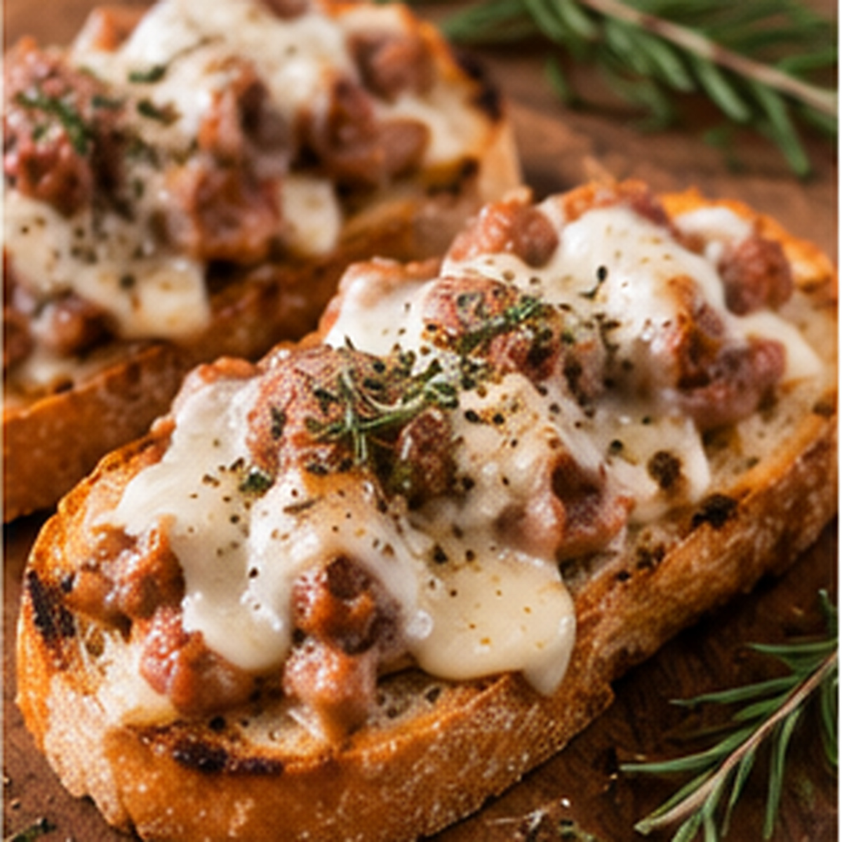 Crostini con salsiccia e mozzarella