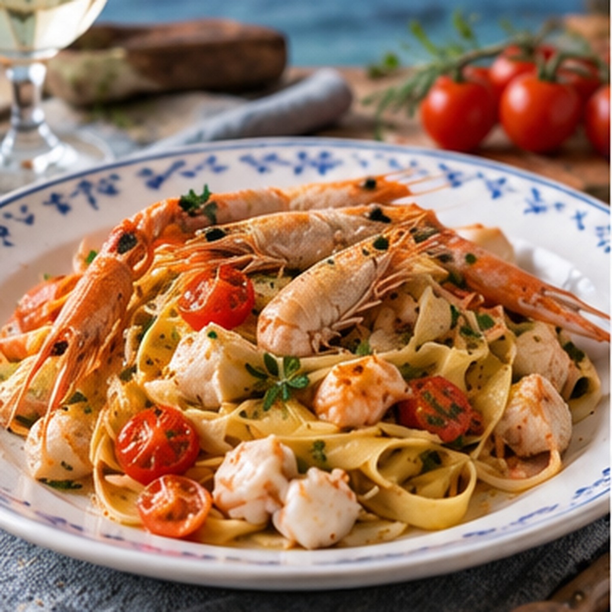 Maccheroni con scampi e gallinella