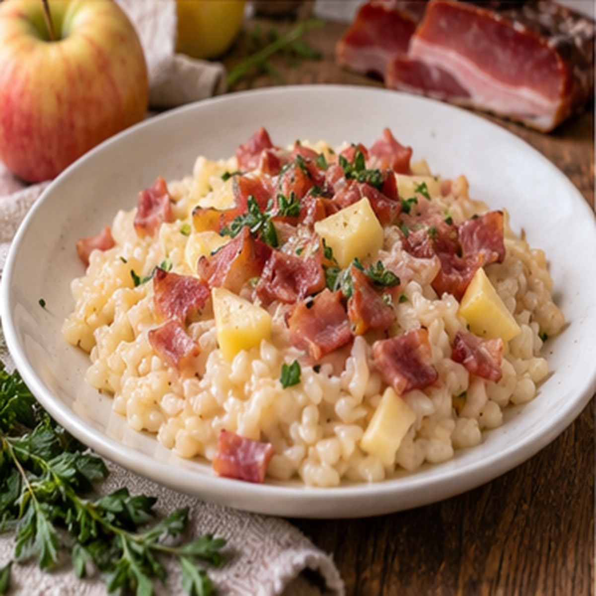 Risotto mele e speck