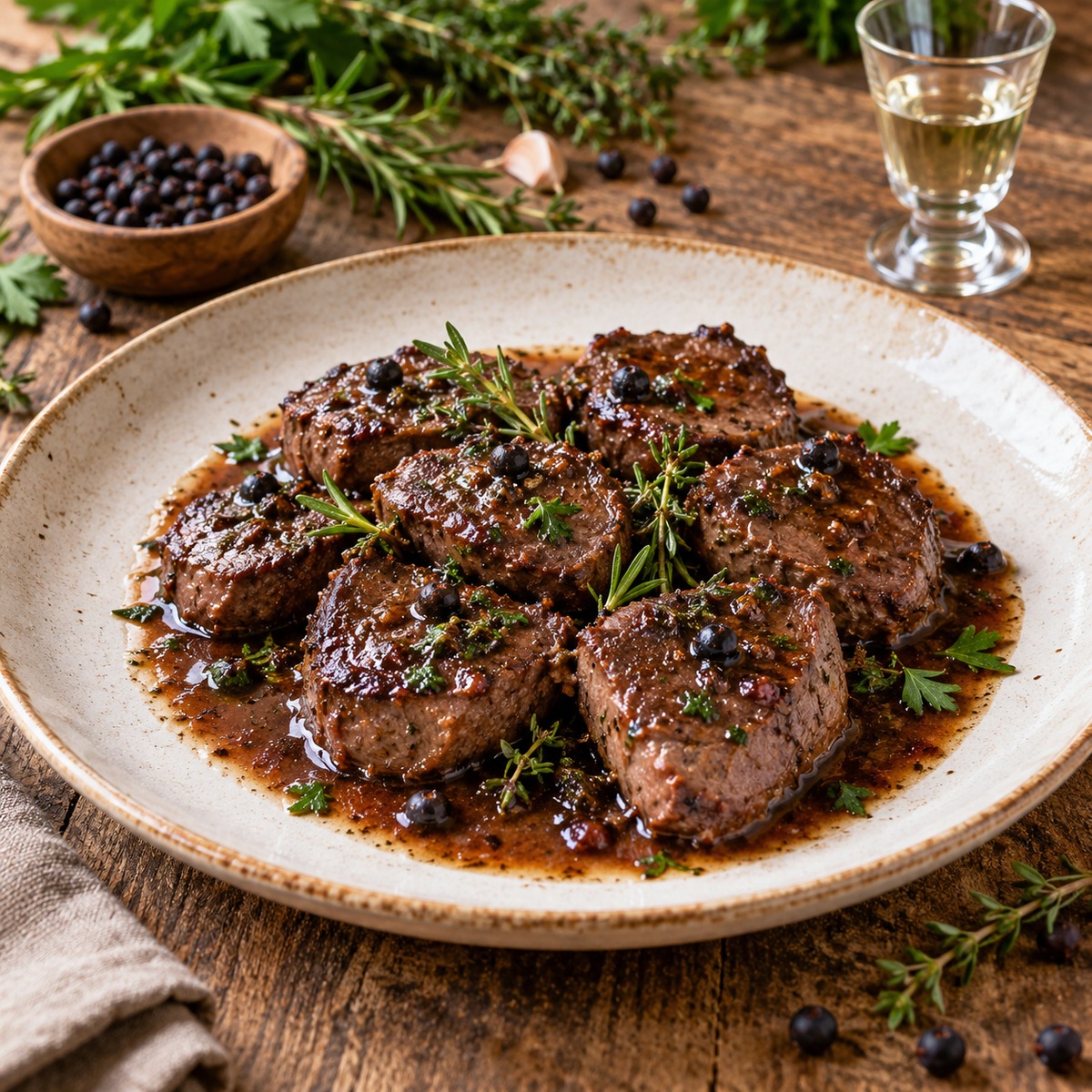 Cervo alle erbe con salsa al ginepro