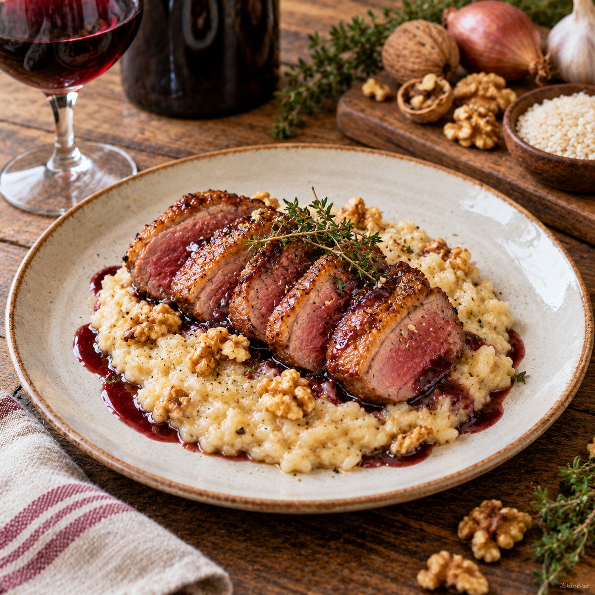 Petto d’anatra al vino rosso