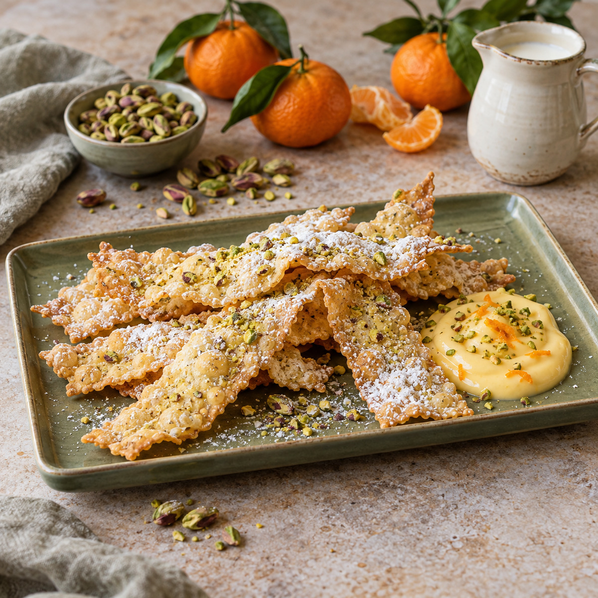 Crostoli ai pistacchi
