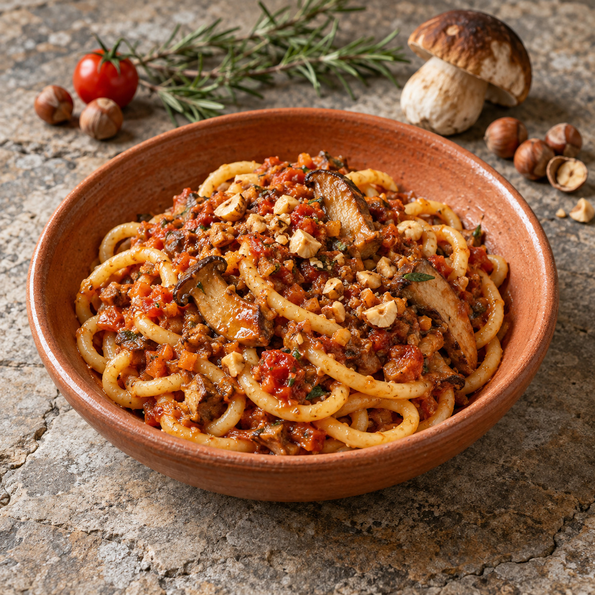 Bigoli al ragù di nocciole e porcini