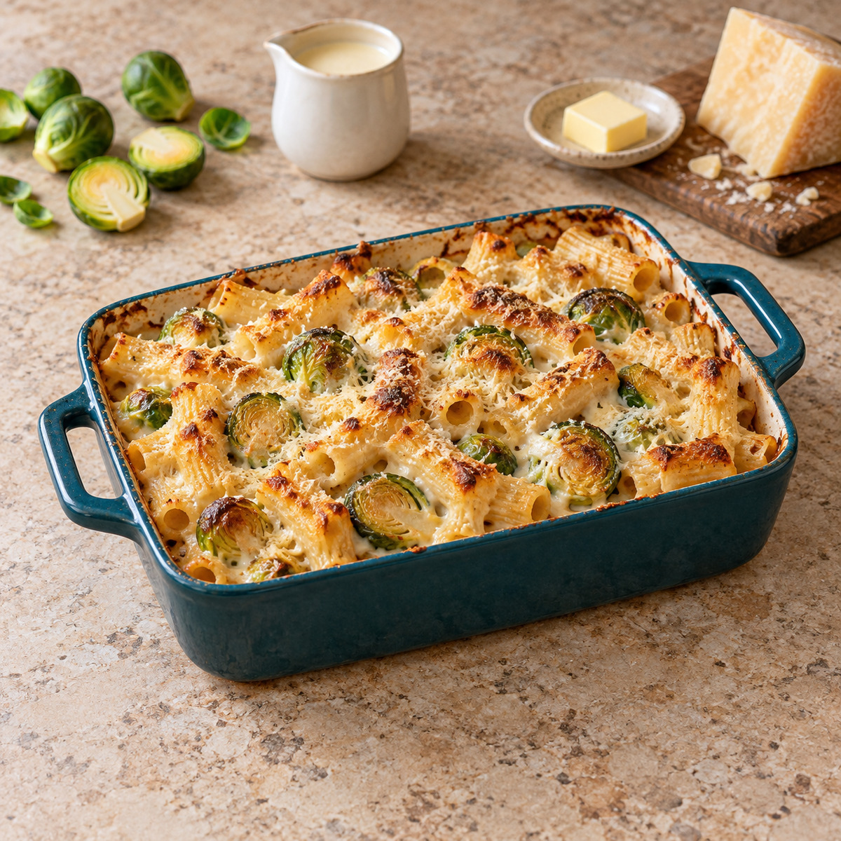 Pasta al forno con cavoletti di Bruxelles