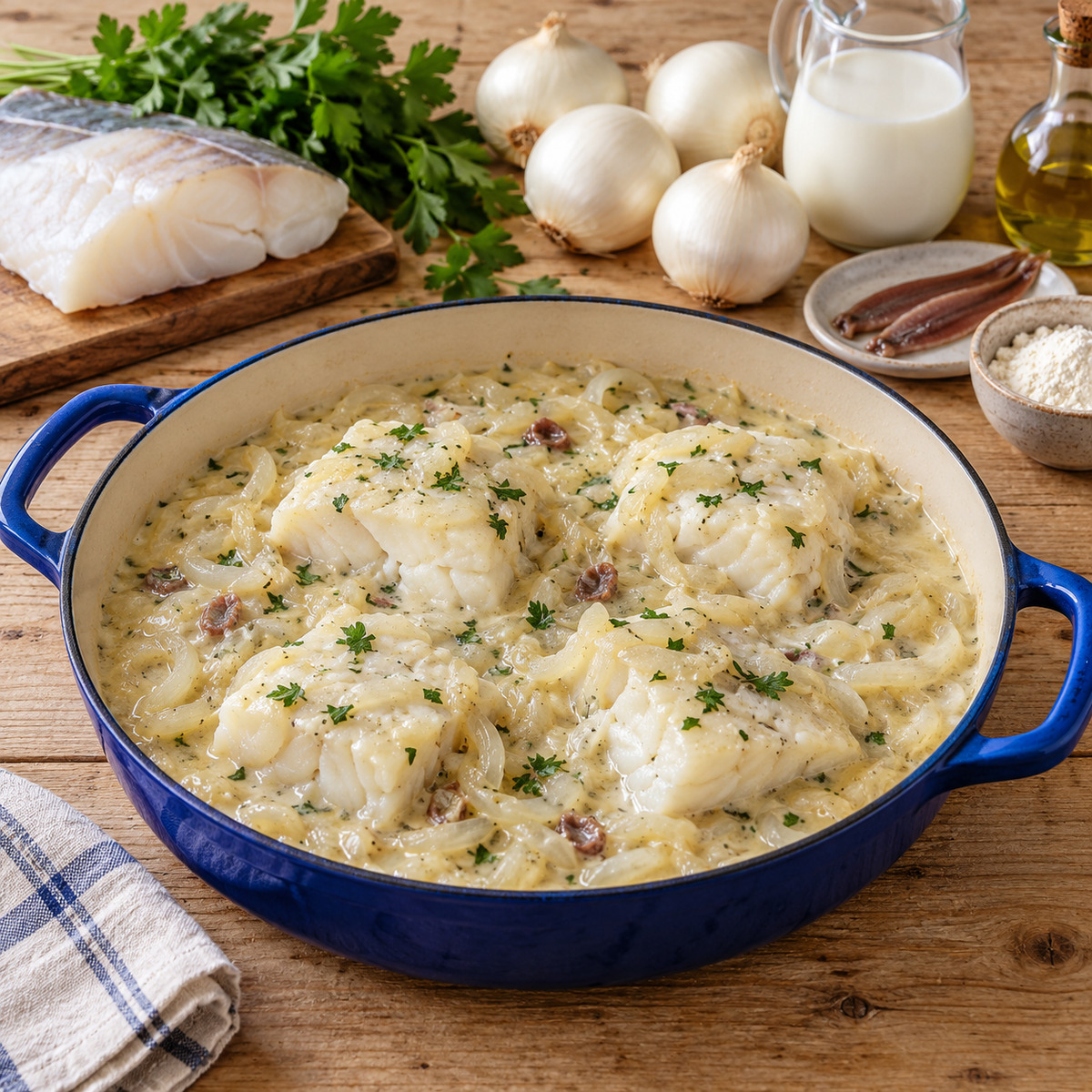 Merluzzo con cipolle