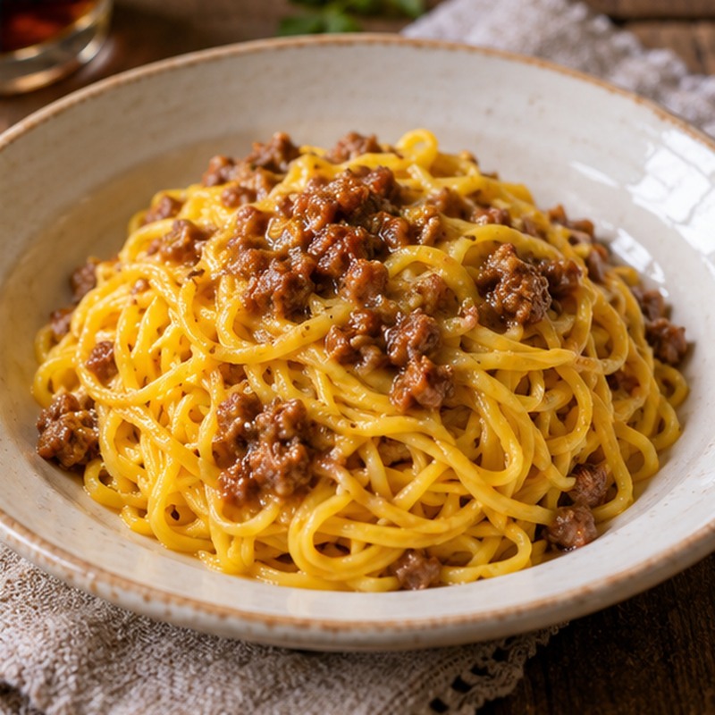 Fotografia illustrativa: Tajarin al sugo di salsiccia