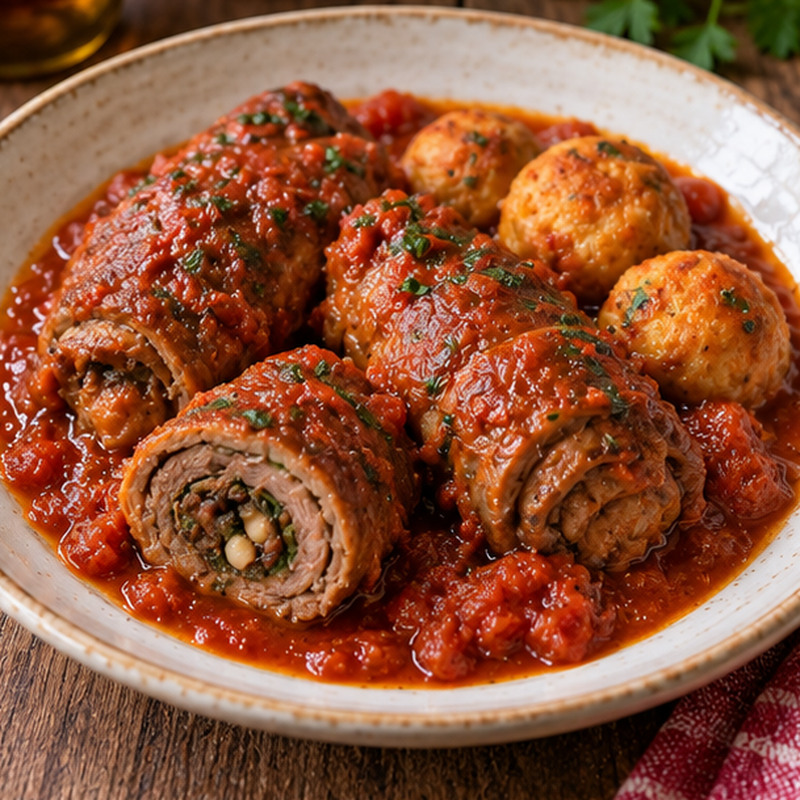 Foto illustrativa: Brasciola al sugo e polpette di pane