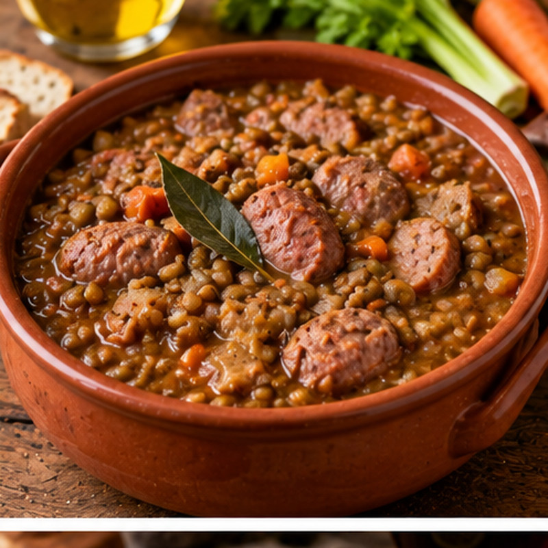 Fotografia illustrativa della preparazione: Lenticchie con salsiccia