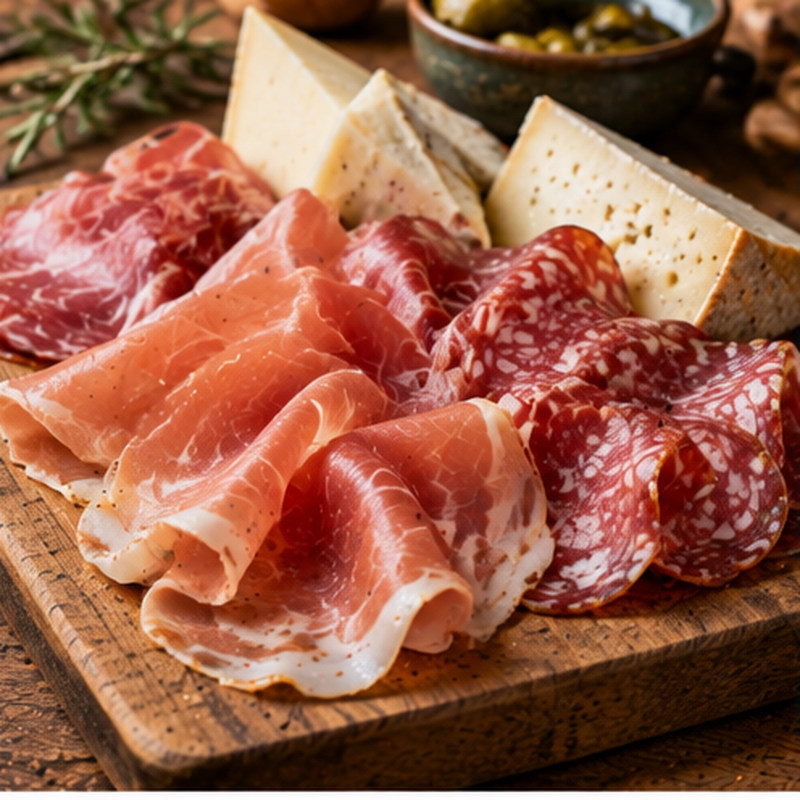 Fotografia illustrativa della preparazione: Salumi e pecorini umbri