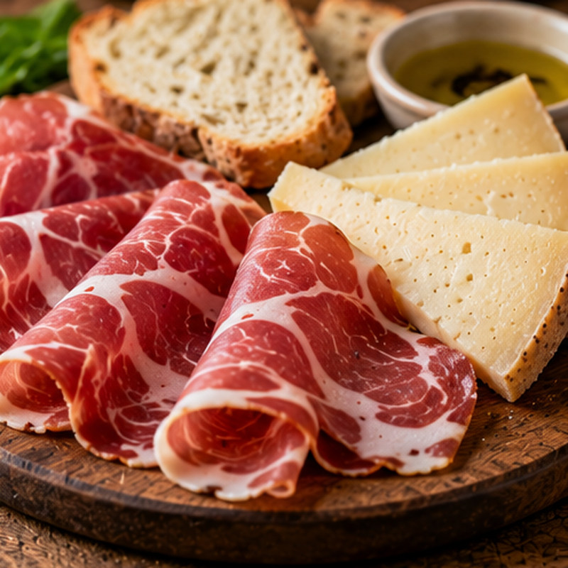 Fotografia illustrativa della preparazione: Prosciutto di Norcia e formaggi