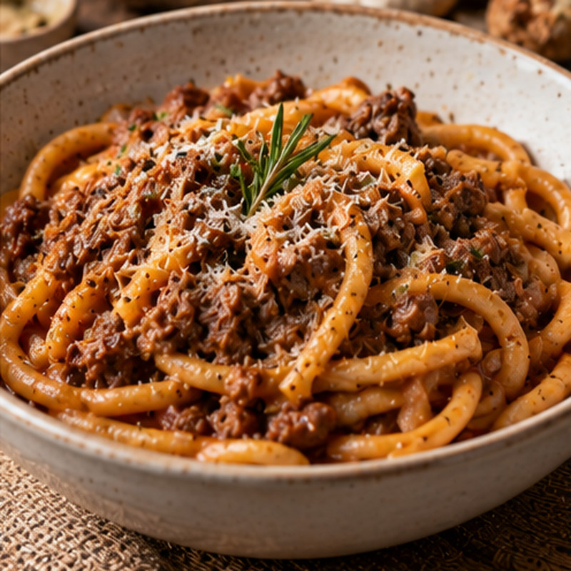 Fotografia illustrativa della preparazione: Pasta umbra al ragù