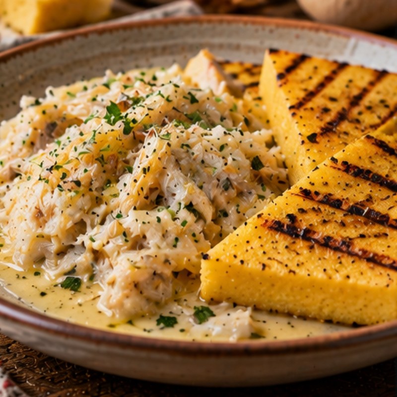 Fotografia illustrativa della preparazione: Bacalà alla vicentina con polenta