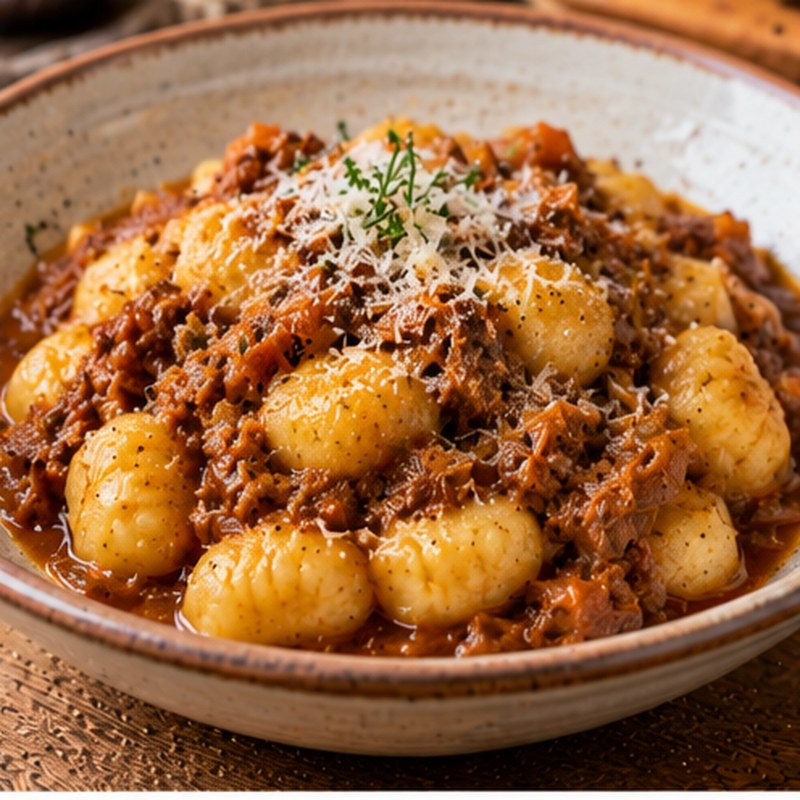 Fotografia illustrativa della preparazione: Gnocchi al ragù d’anatra