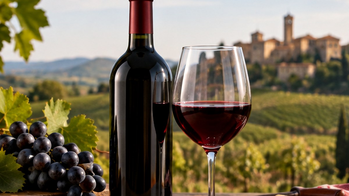 Calice e bottiglia ispirati a Montepulciano d'Abruzzo Riserva