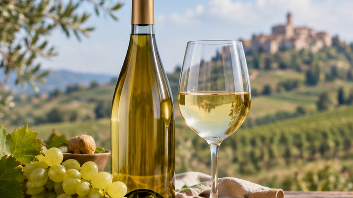 Calice e bottiglia ispirati a Romagna Albana Secco