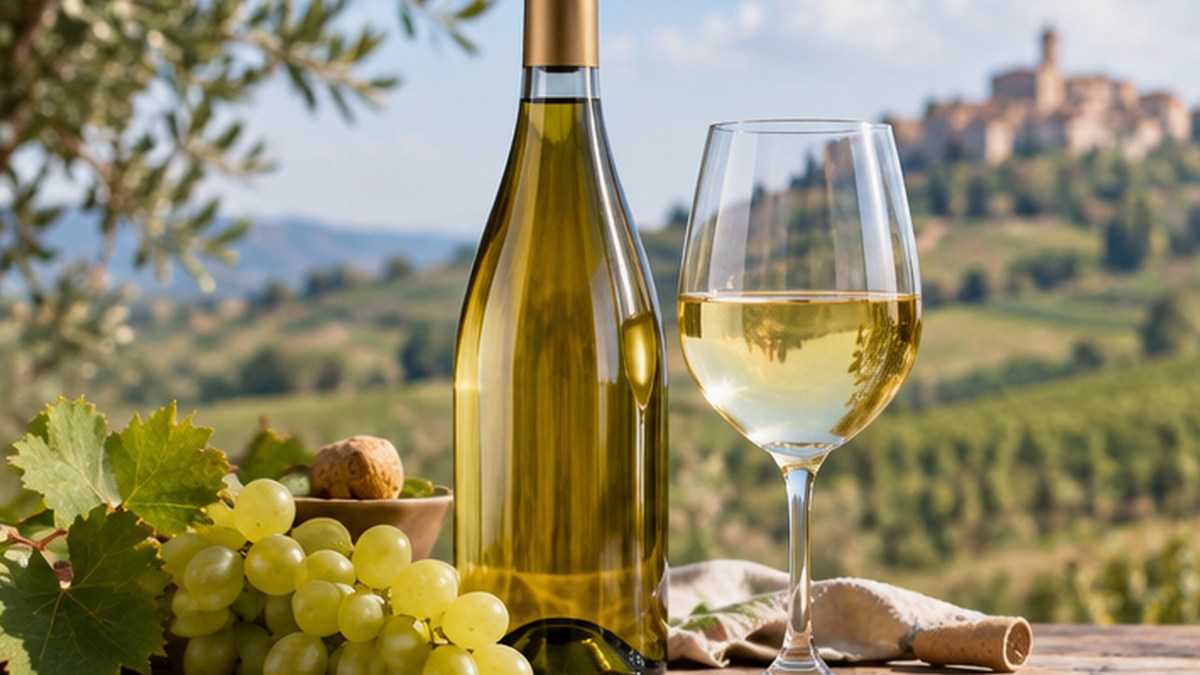 Calice e bottiglia ispirati a Romagna Trebbiano