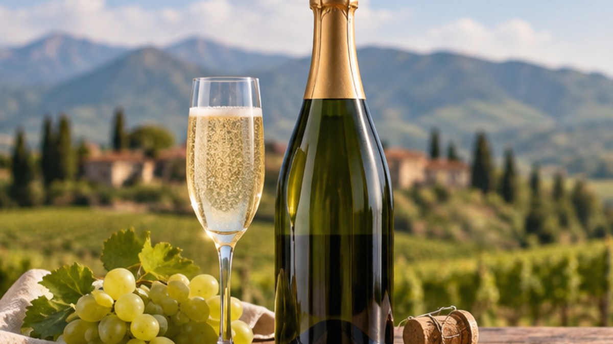 Calice e bottiglia ispirati a Frascati Spumante