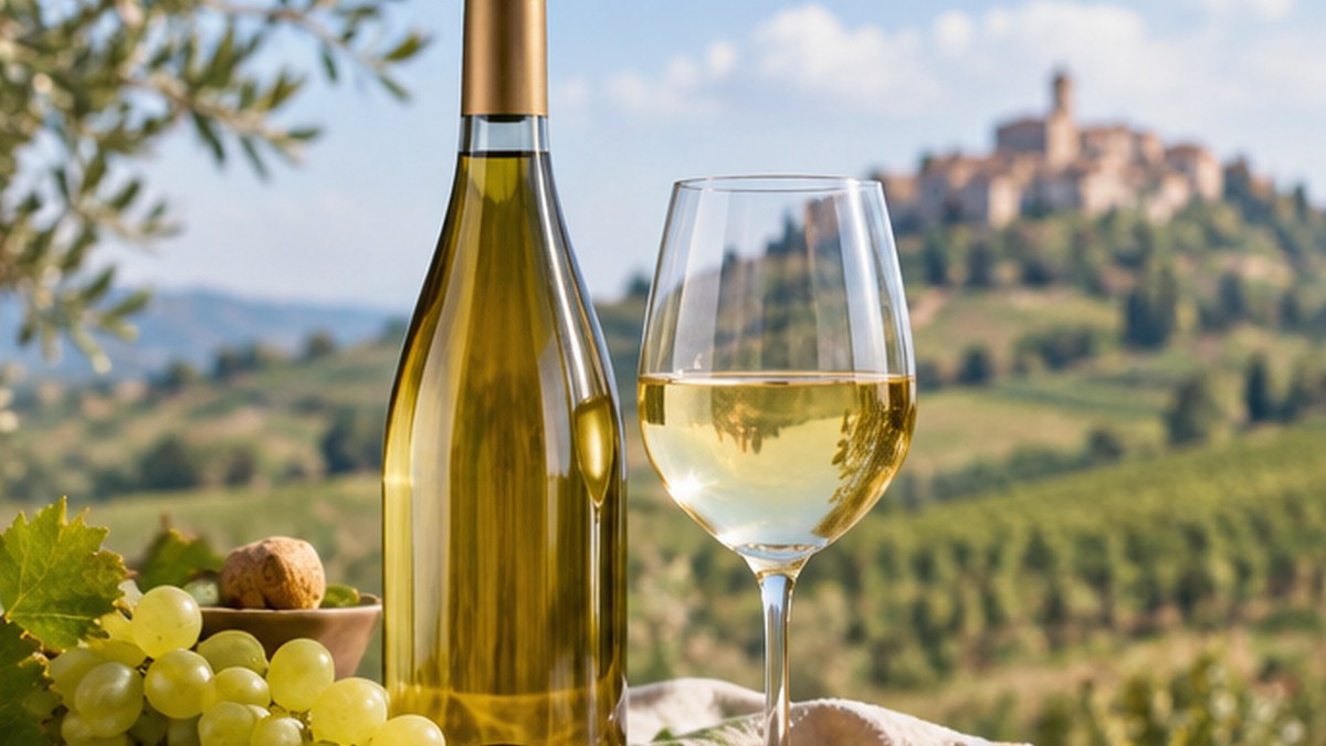 Calice e bottiglia ispirati a Curtefranca Bianco