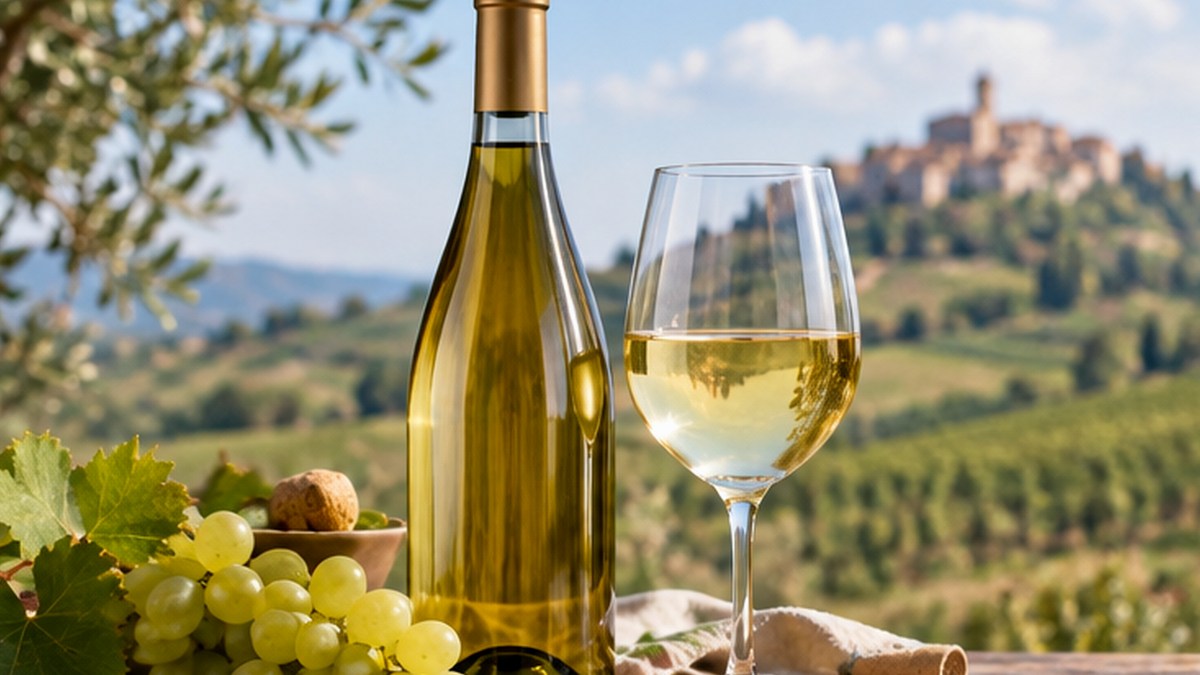Calice e bottiglia ispirati a Offida Pecorino