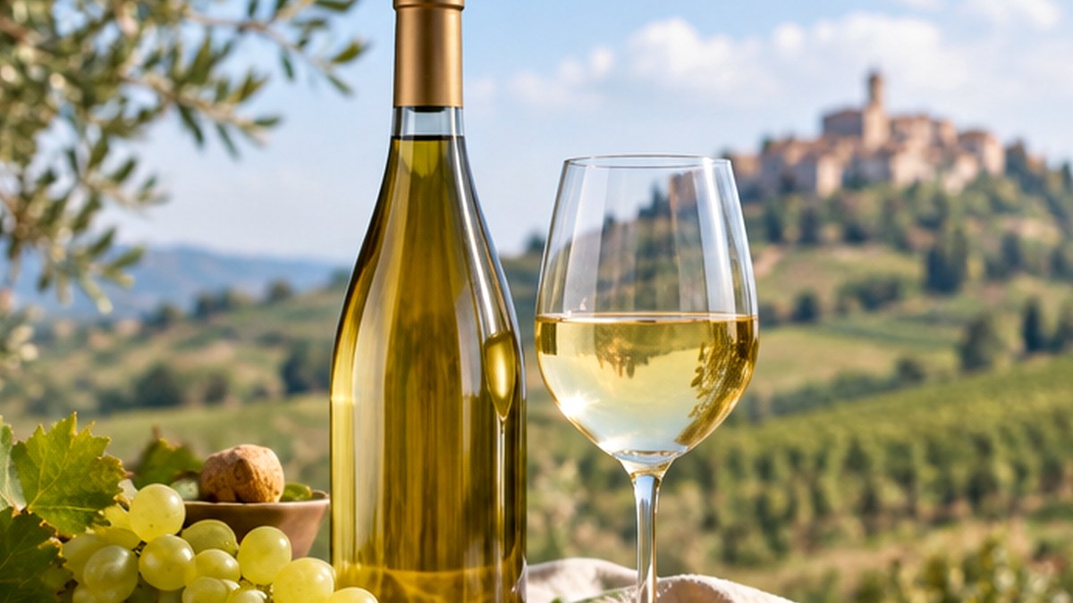 Calice e bottiglia ispirati a Verdicchio di Matelica Riserva