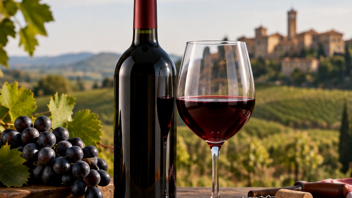 Calice e bottiglia ispirati a Primitivo di Manduria Riserva